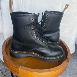 Dr. Martens Black Ankle Boots with Gold Accents